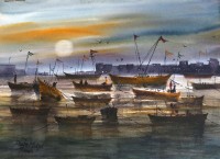 Shuja Mirza, 11 x 15 Inch, Water Color on Paper, Seascape Painting, AC-SJM-004